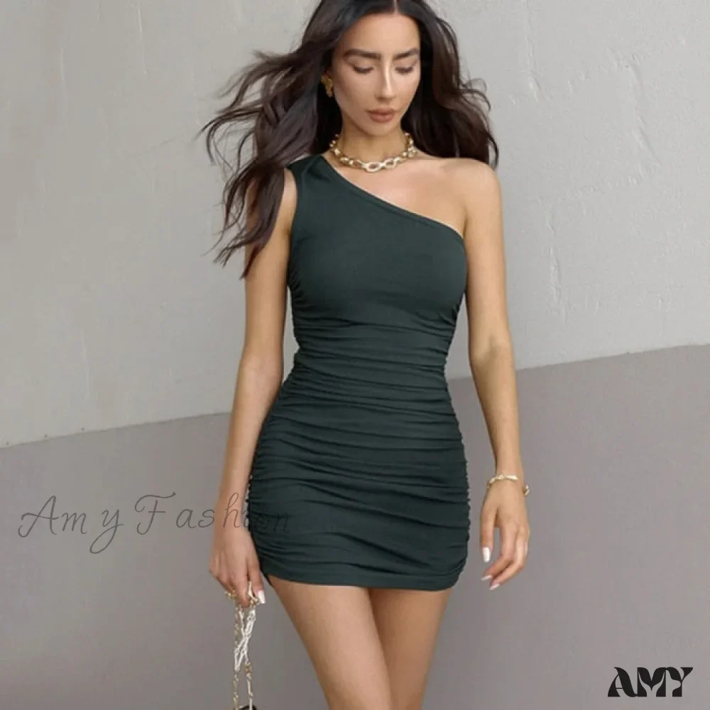 Amy Fashion - Sexy Elegant One Shoulder Mini Celebrity Party Dress - Image 7