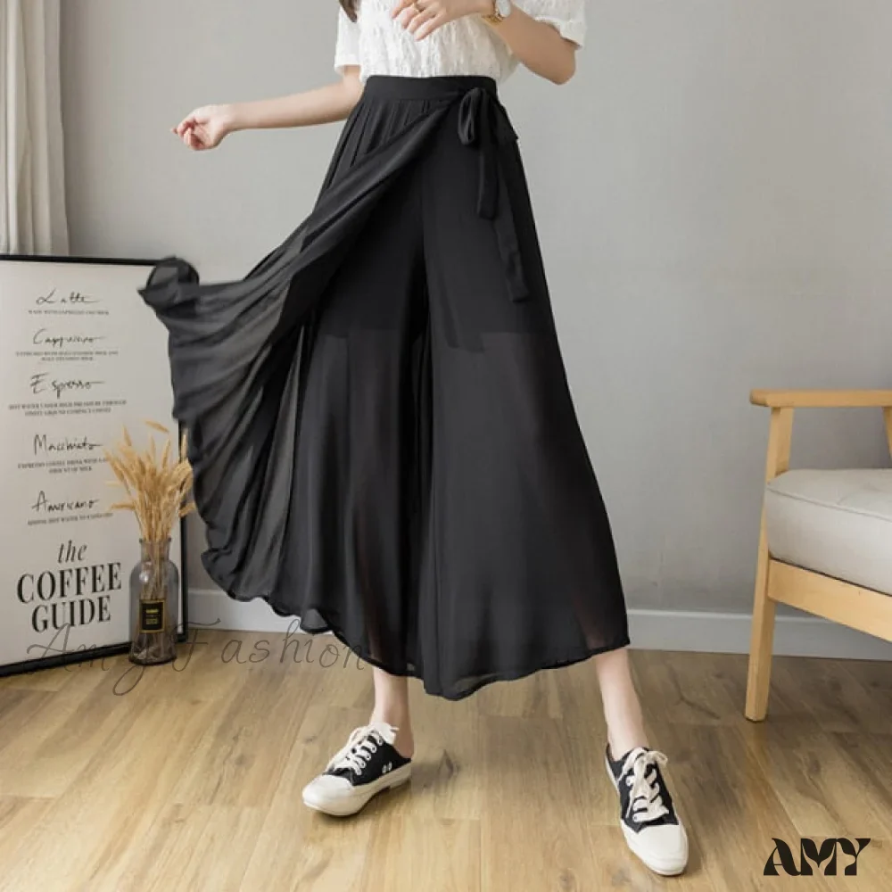 Amy Fashion - Pleated Chiffon Plus Size High Waist Skirt - Image 2