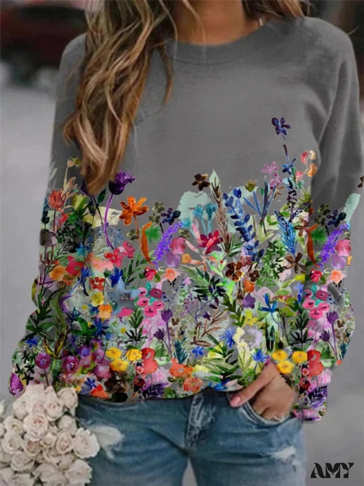 Amy Fashion - Women's Flower Print Top