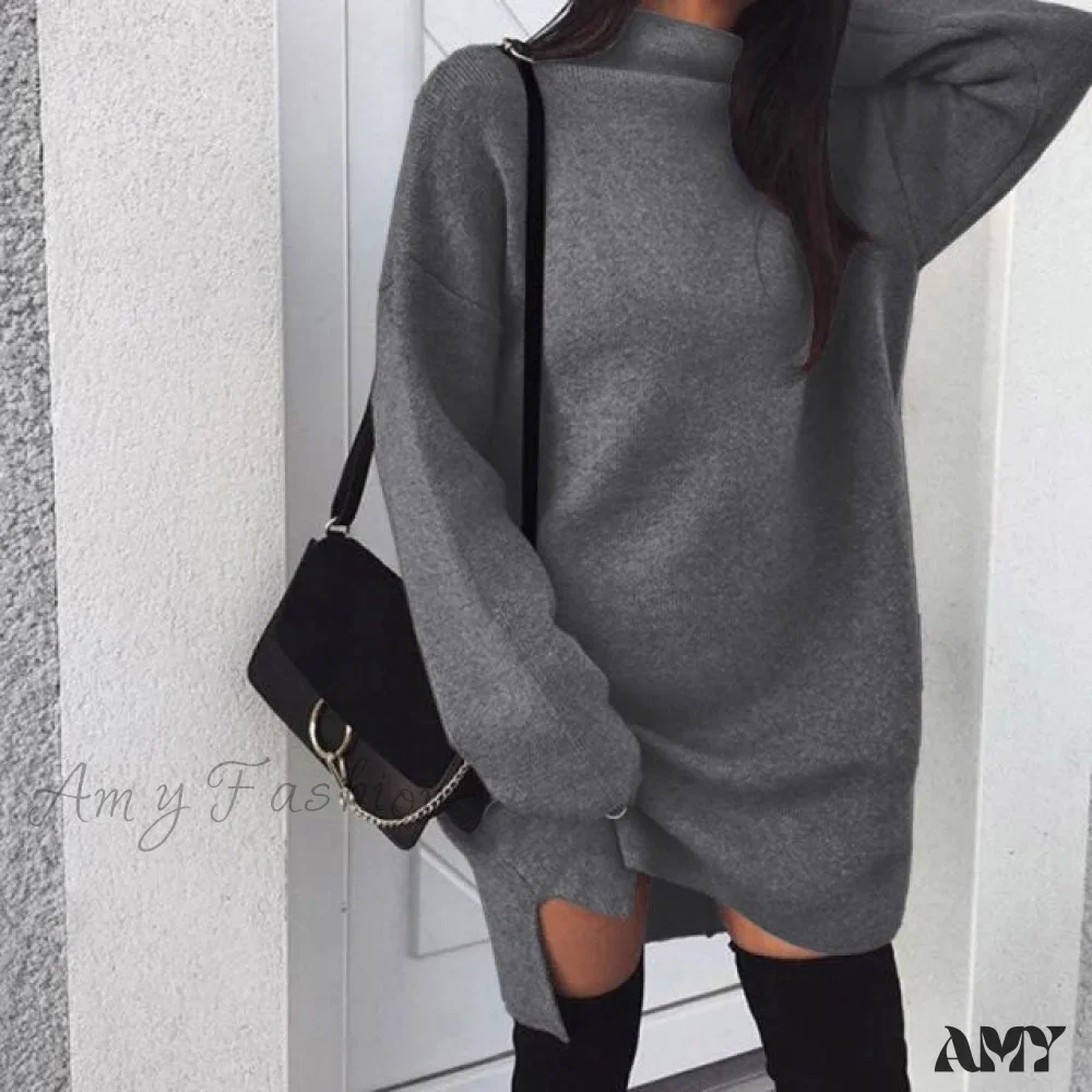 Amy Fashion - Fashion Turtleneck Elegant Lady Mid-length Dress - Image 10