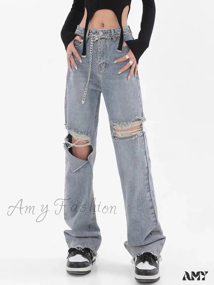 Amy Fashion - Chic Casual Y2k Ripped Jeans