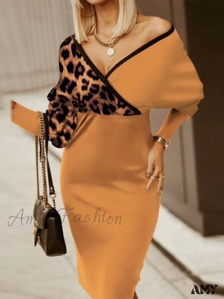 Amy Fashion - V-Neck Print Batwing Sleeve Skinny Wrap Midi Dress - Image 12