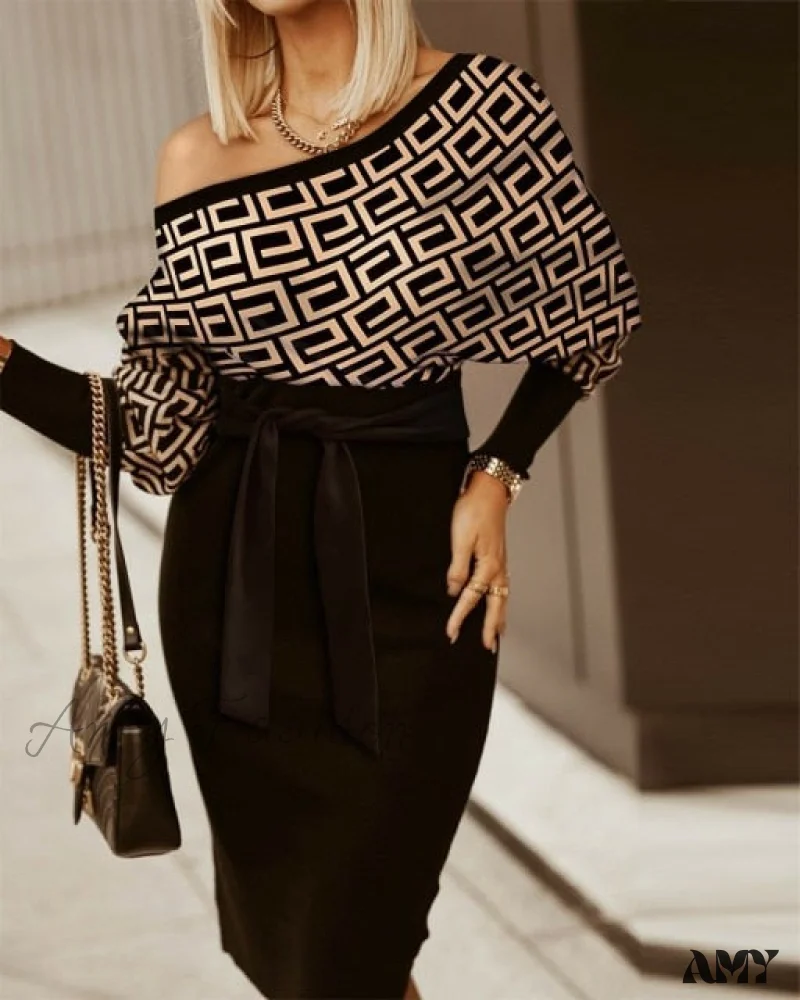 Amy Fashion - V-Neck Print Batwing Sleeve Skinny Wrap Midi Dress - Image 15