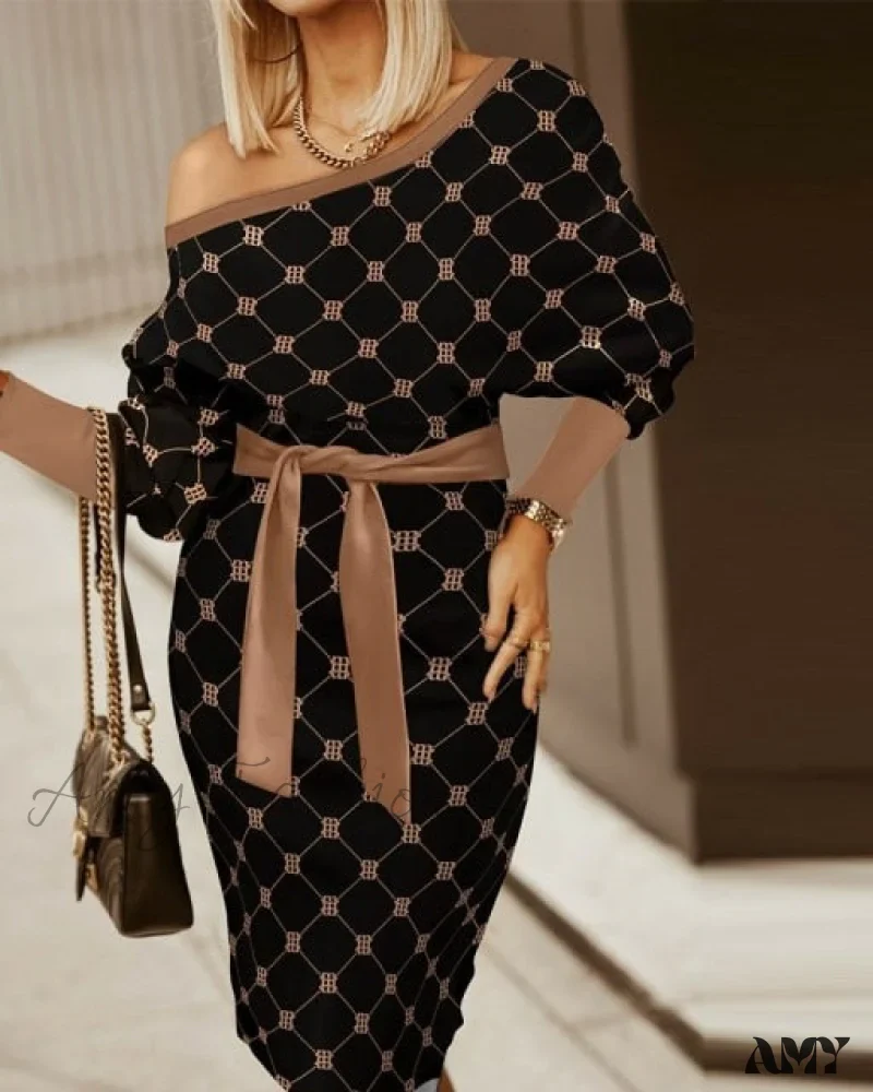 Amy Fashion - V-Neck Print Batwing Sleeve Skinny Wrap Midi Dress - Image 5