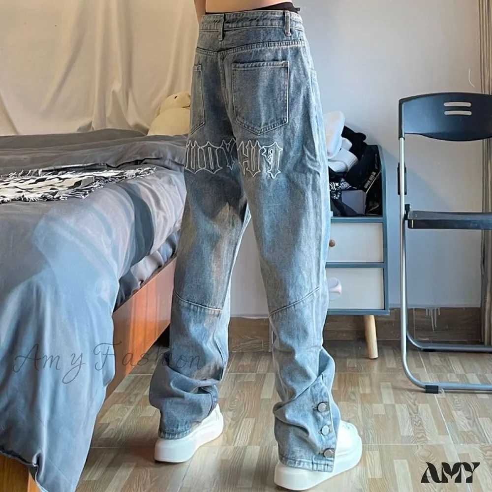 Amy Fashion - Fashion Letter Print Loose Jeans - Image 2