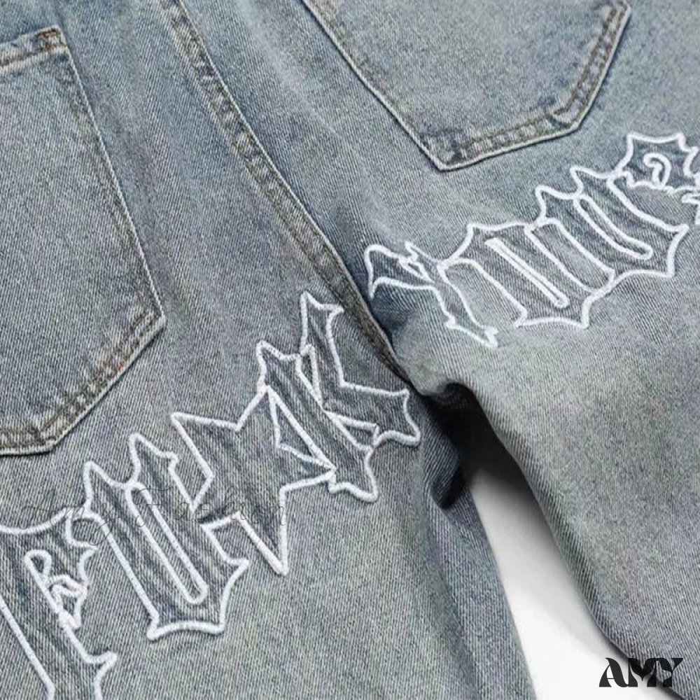 Amy Fashion - Fashion Letter Print Loose Jeans - Image 3
