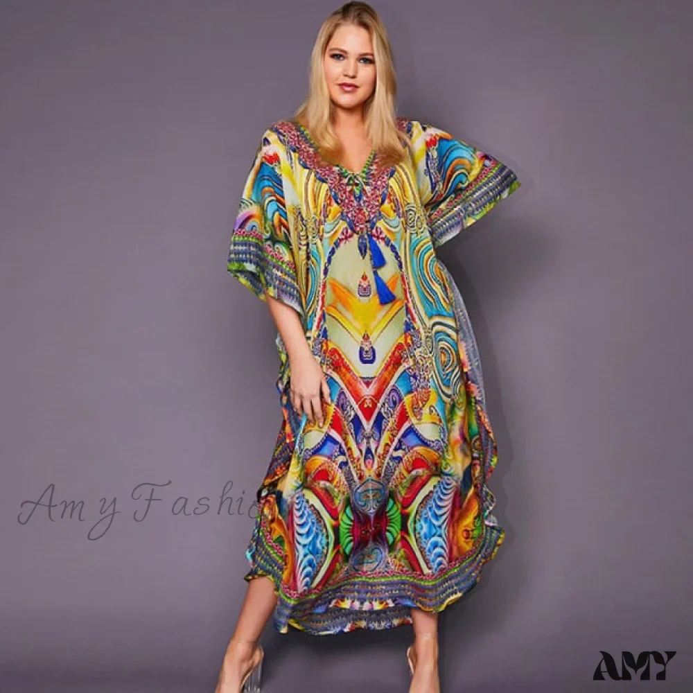 Amy Fashion - Quick-drying Bohemian Printed Loose Beach Dress - Image 3