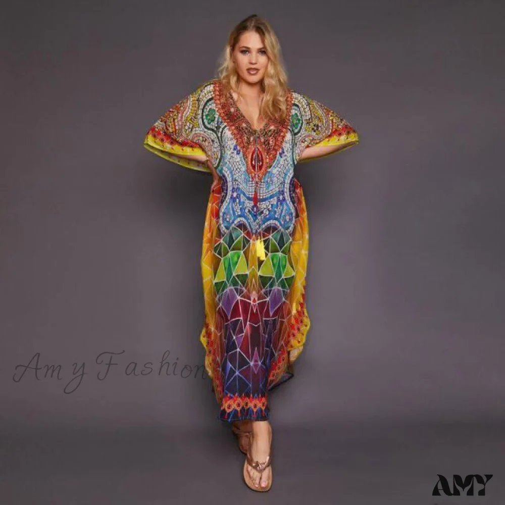 Amy Fashion - Quick-drying Bohemian Printed Loose Beach Dress - Image 4