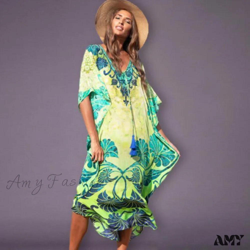 Amy Fashion - Quick-drying Bohemian Printed Loose Beach Dress - Image 6