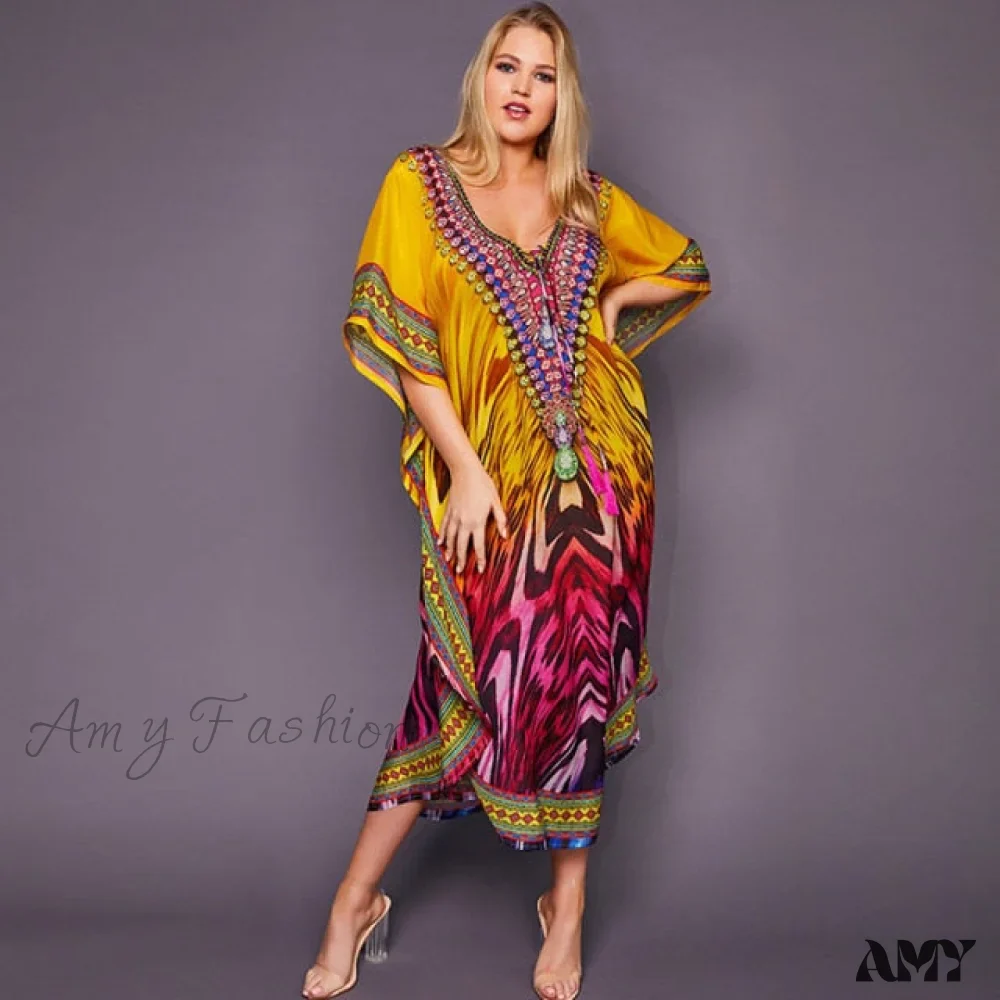 Amy Fashion - Quick-drying Bohemian Printed Loose Beach Dress - Image 7