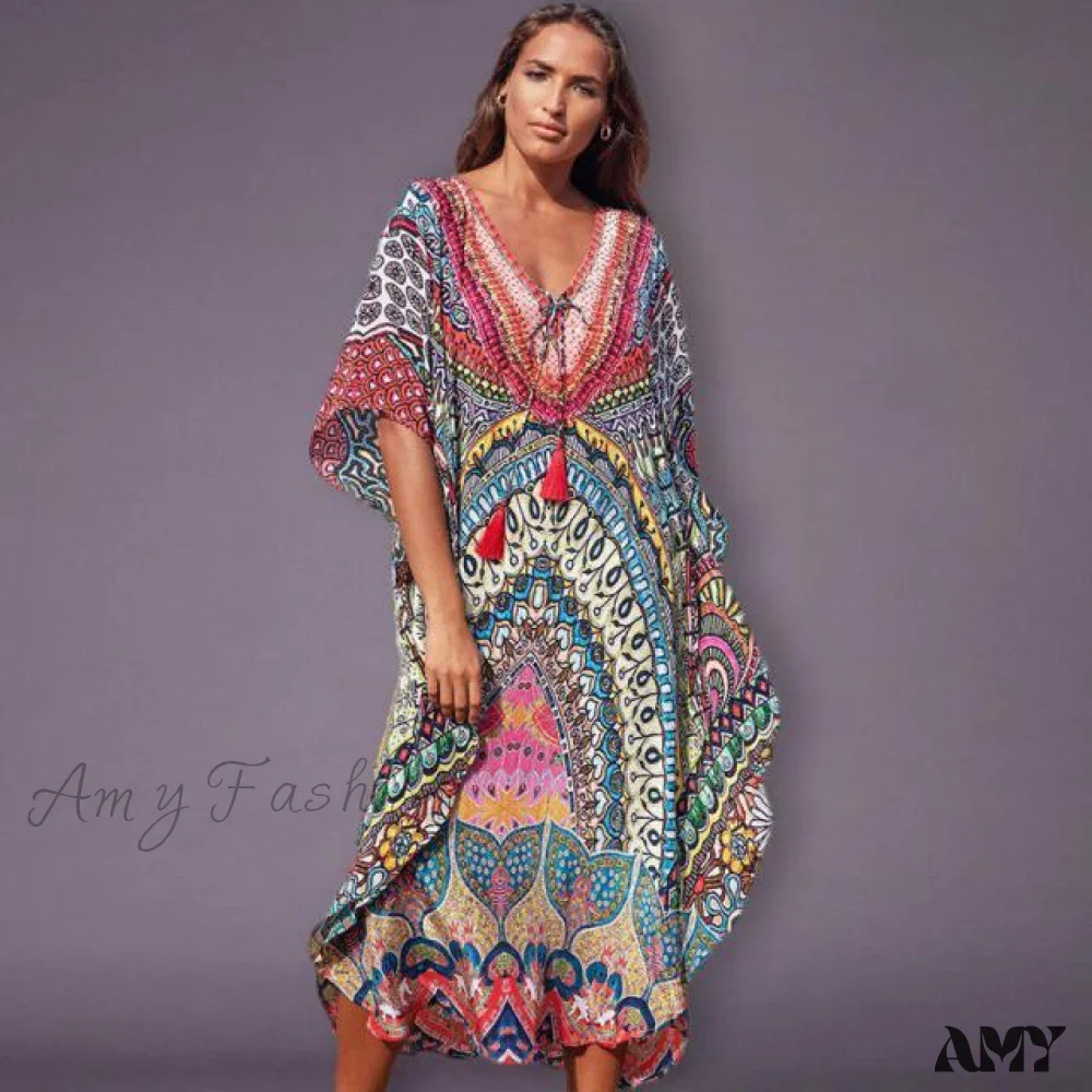 Amy Fashion - Quick-drying Bohemian Printed Loose Beach Dress - Image 8
