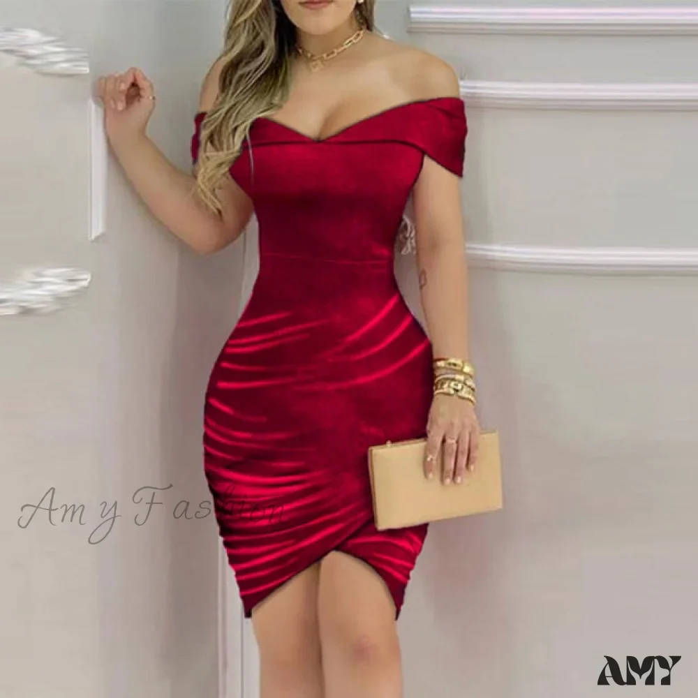 Amy Fashion - Elegant Solid Velvet Bodycon Party Dress - Image 7