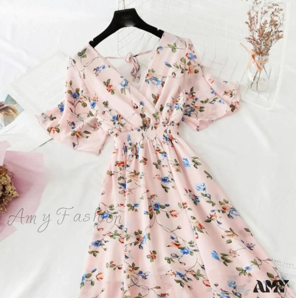 Amy Fashion - Short sleeve Chiffon Dress - Image 13