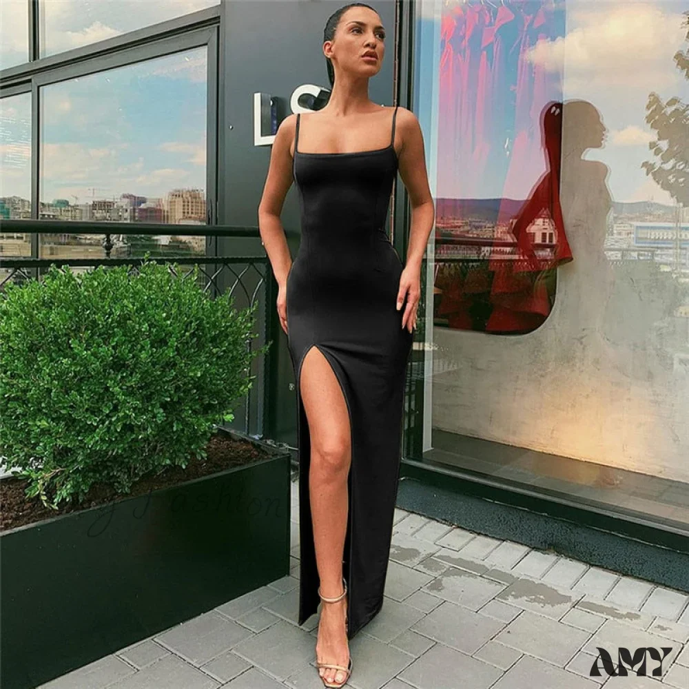Amy Fashion - Sexy Strap Split Summer Elastic Long Dresses - Image 2