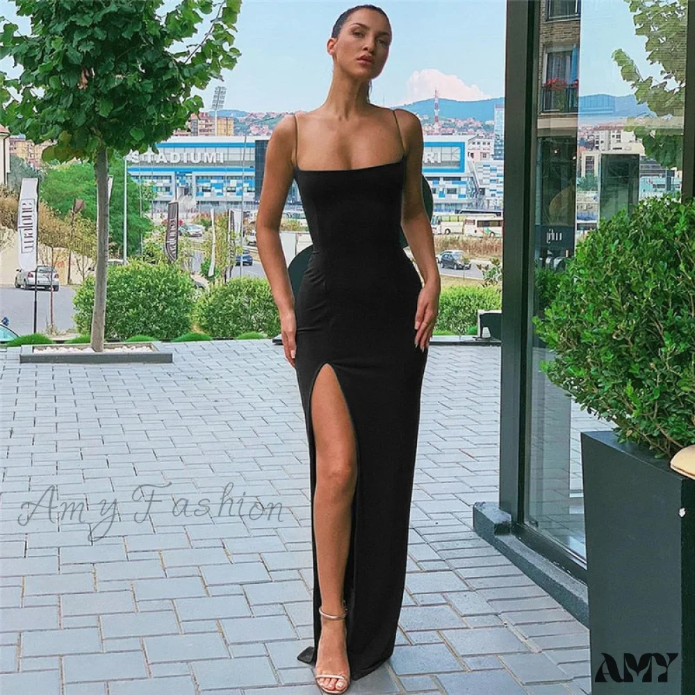 Amy Fashion - Sexy Strap Split Summer Elastic Long Dresses - Image 4