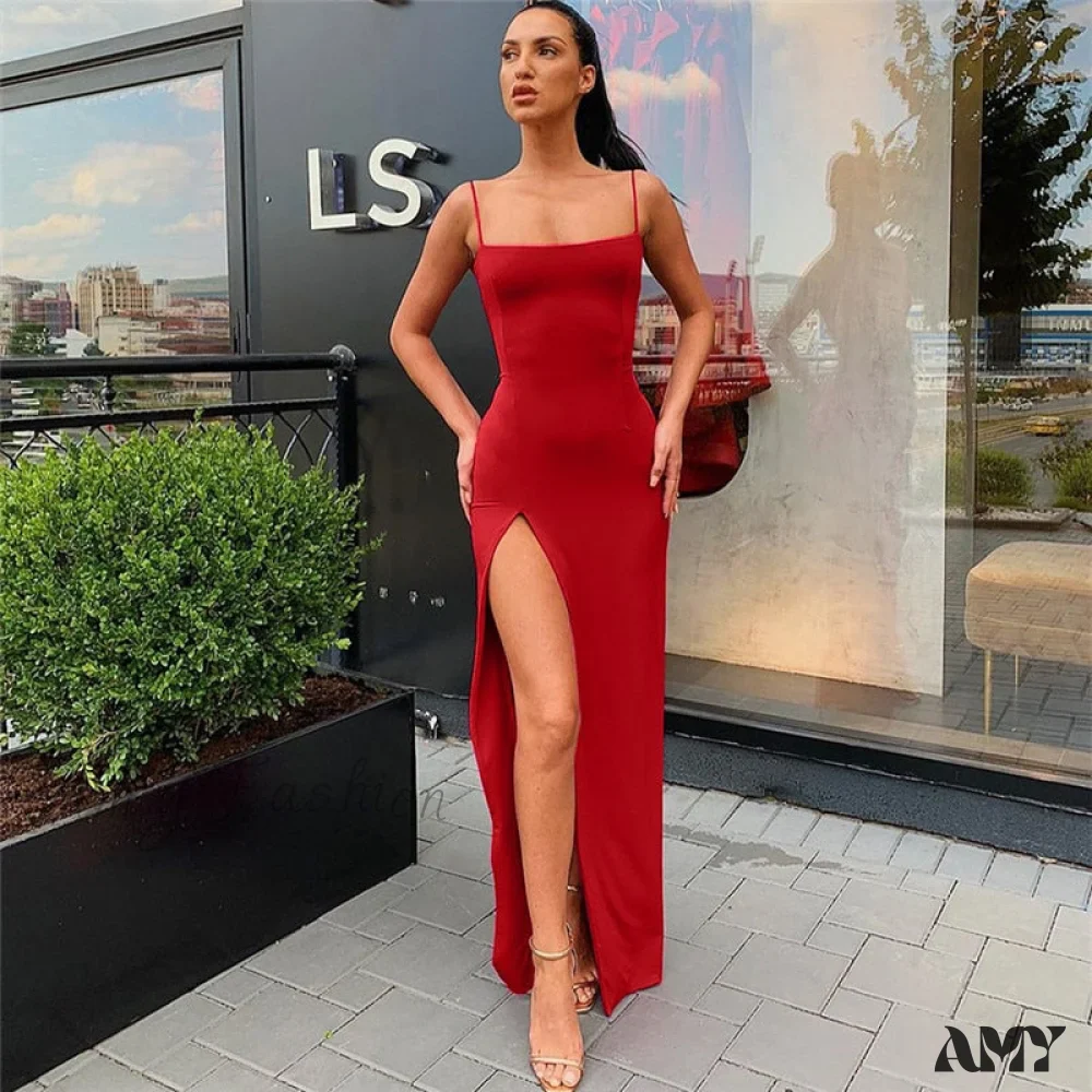 Amy Fashion - Sexy Strap Split Summer Elastic Long Dresses - Image 5