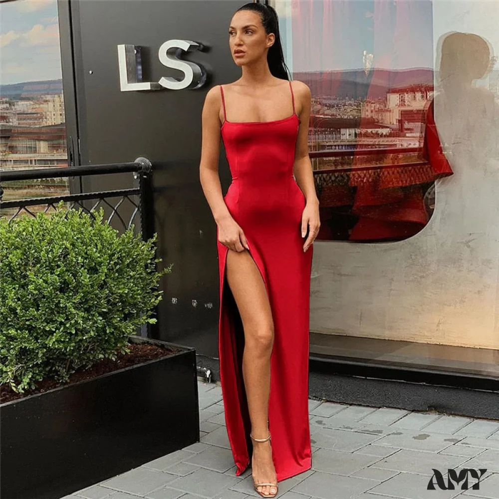 Amy Fashion - Sexy Strap Split Summer Elastic Long Dresses - Image 6
