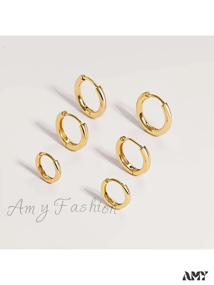Amy Fashion - 3 Pairs Huggie Hoop Earrings - Image 2
