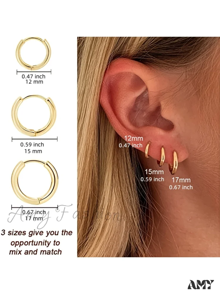 Amy Fashion - 3 Pairs Huggie Hoop Earrings - Image 3