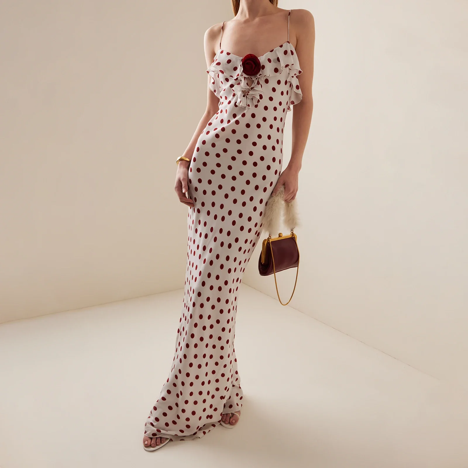 3D Flower Polka Dot Cami Vacation Dress