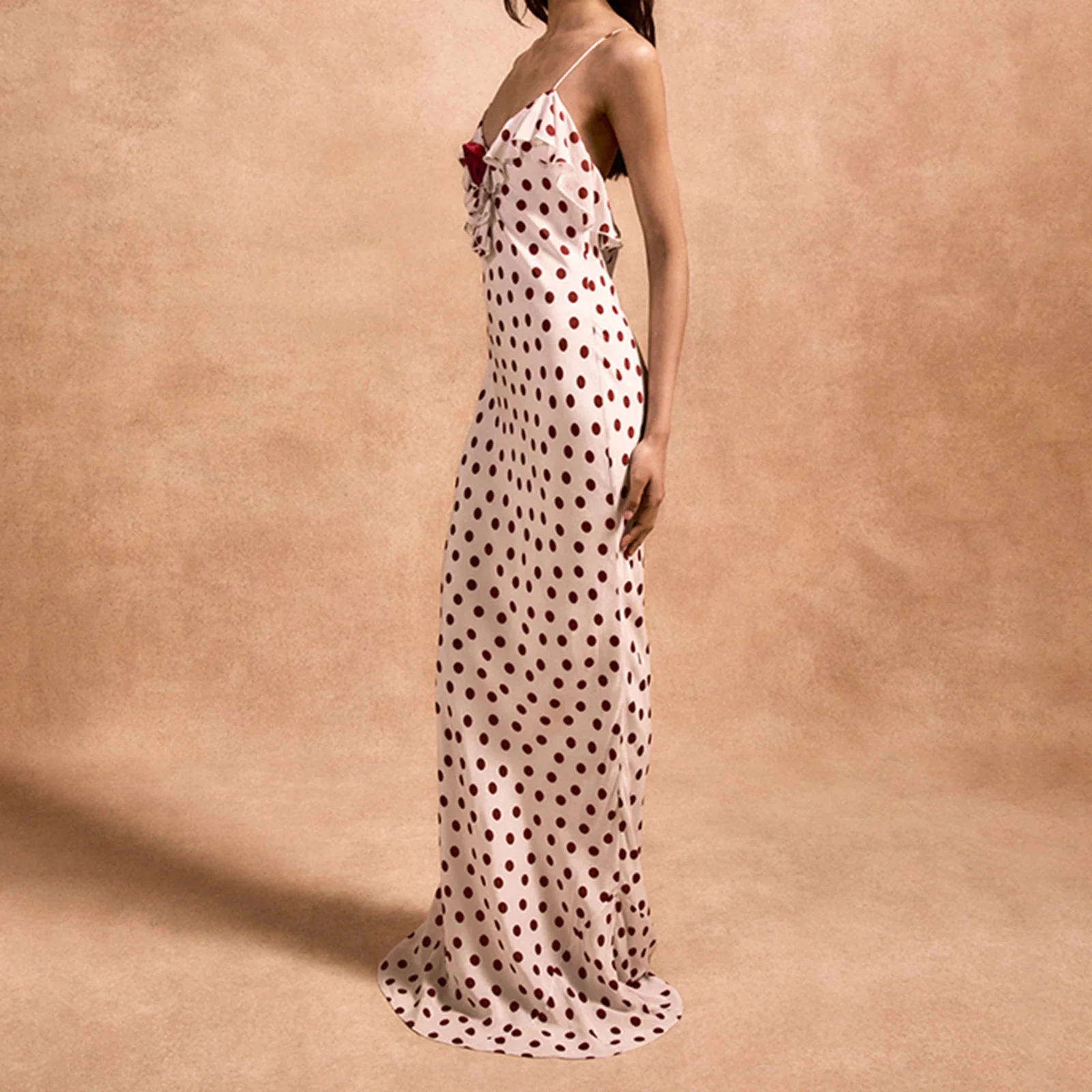 3D Flower Polka Dot Cami Vacation Dress - Image 2