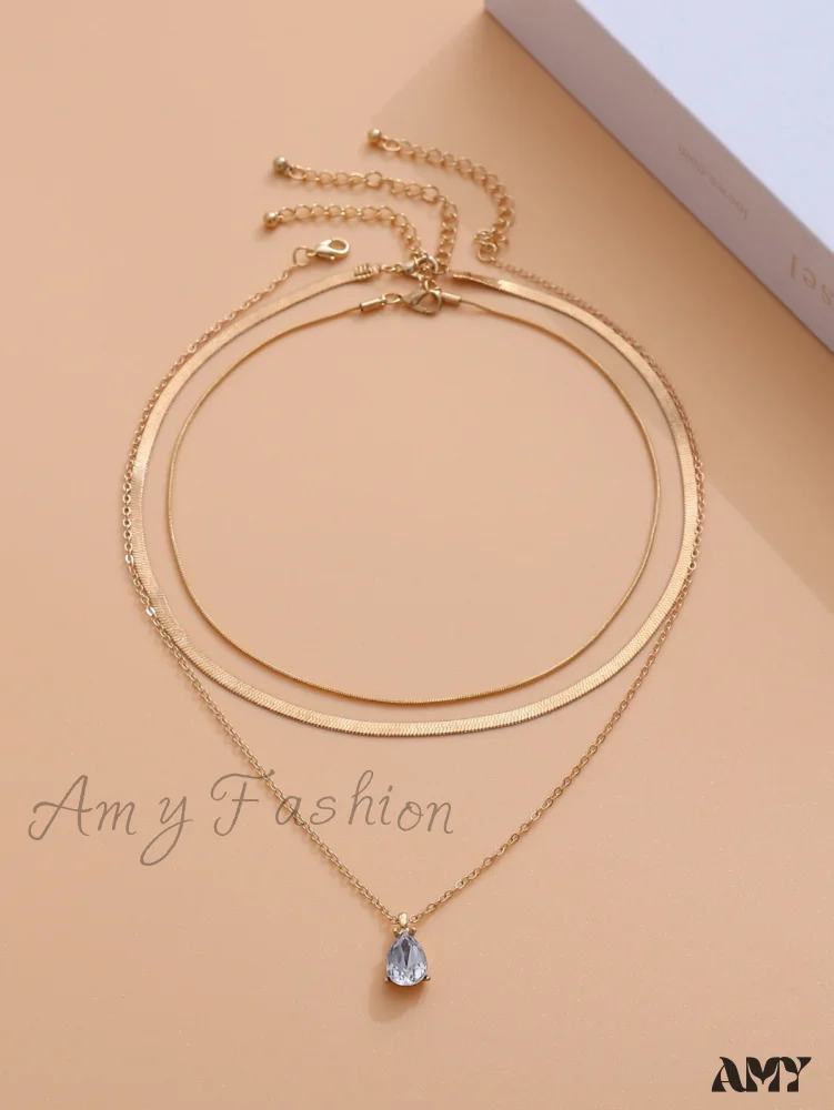 Amy Fashion - 3pcs Rhinestone Water-drop Charm Necklace - Image 5