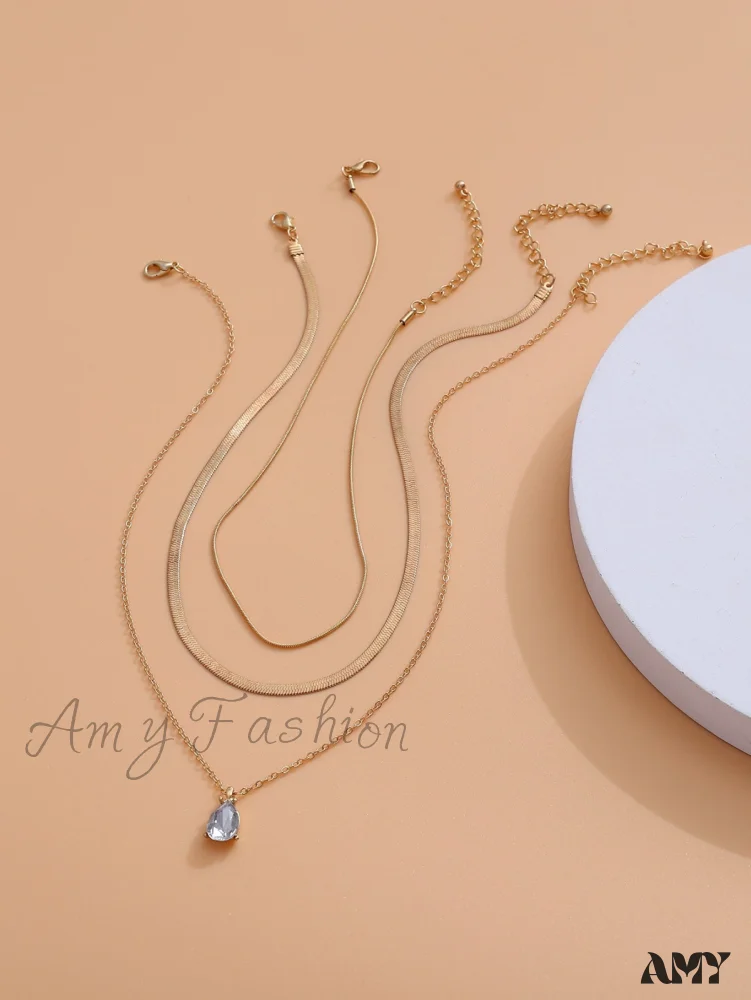 Amy Fashion - 3pcs Rhinestone Water-drop Charm Necklace - Image 6
