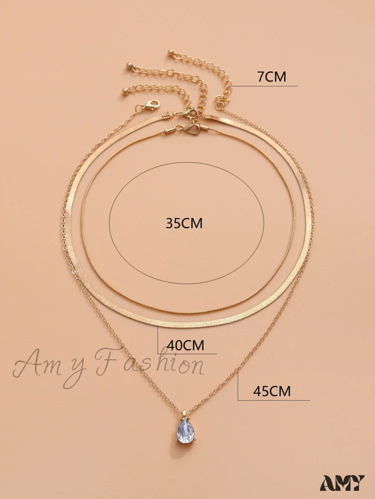 Amy Fashion - 3pcs Rhinestone Water-drop Charm Necklace - Image 7
