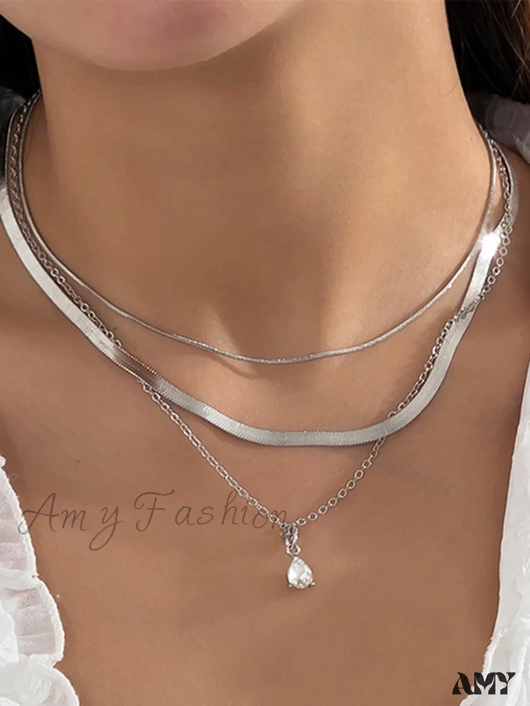 Amy Fashion - 3pcs Rhinestone Water-drop Charm Necklace - Image 9