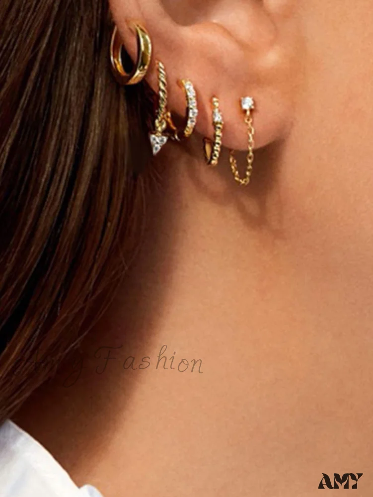 Amy Fashion - 5pairs Rhinestone Decor Earrings - Image 3