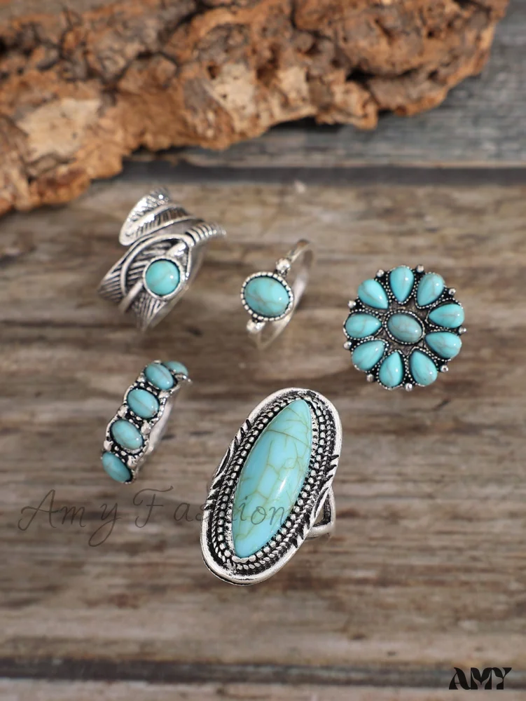 Amy Fashion - 5pcs Vintage & Fashionable & Exquisite Bohemian Ring - Image 2