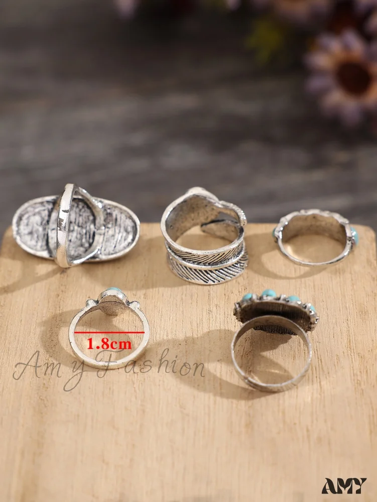 Amy Fashion - 5pcs Vintage & Fashionable & Exquisite Bohemian Ring - Image 4