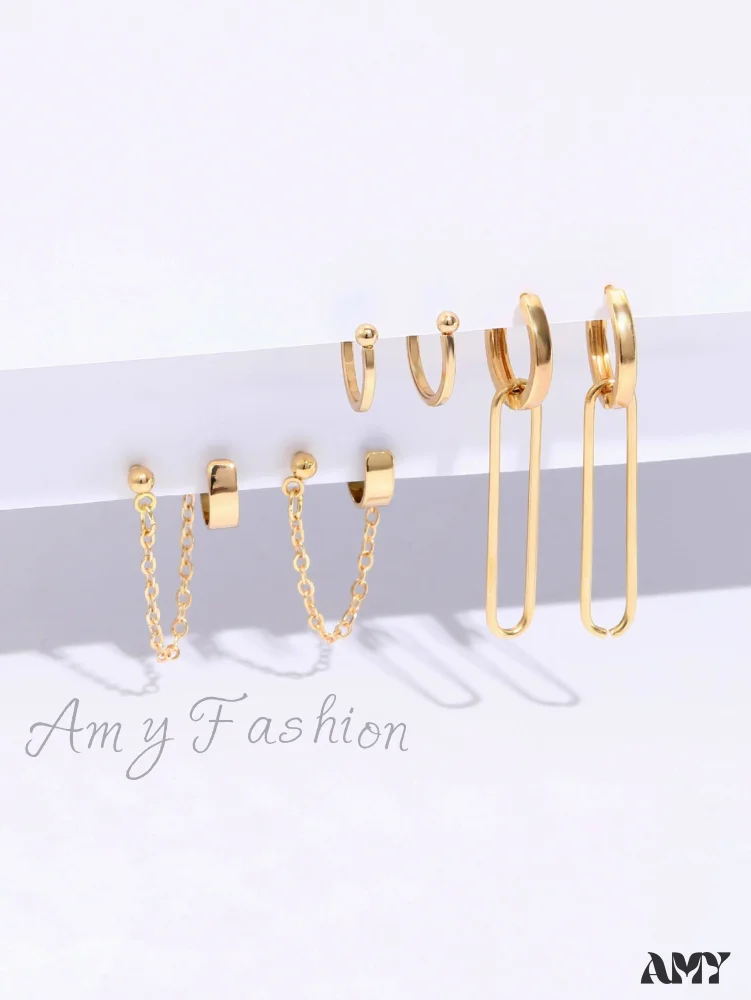 Amy Fashion - 6pcs Creative Chain Decor Geometric Earrings - Image 3