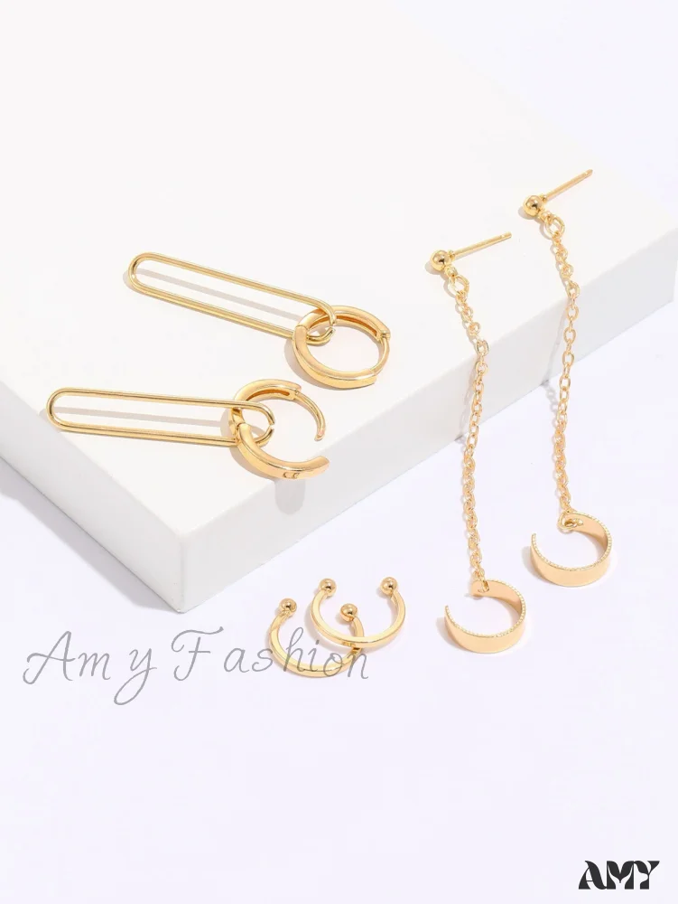 Amy Fashion - 6pcs Creative Chain Decor Geometric Earrings - Image 4