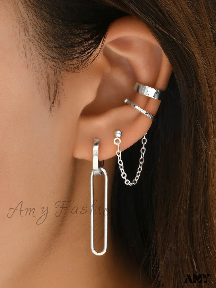 Amy Fashion - 6pcs Creative Chain Decor Geometric Earrings - Image 5