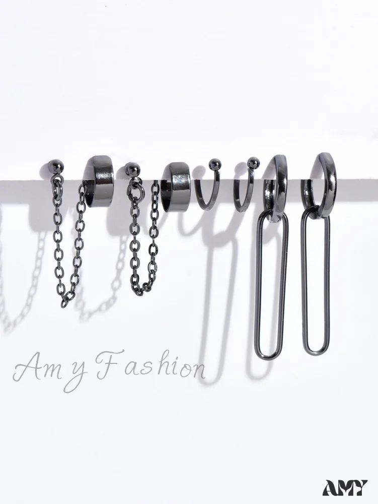 Amy Fashion - 6pcs Creative Chain Decor Geometric Earrings - Image 6