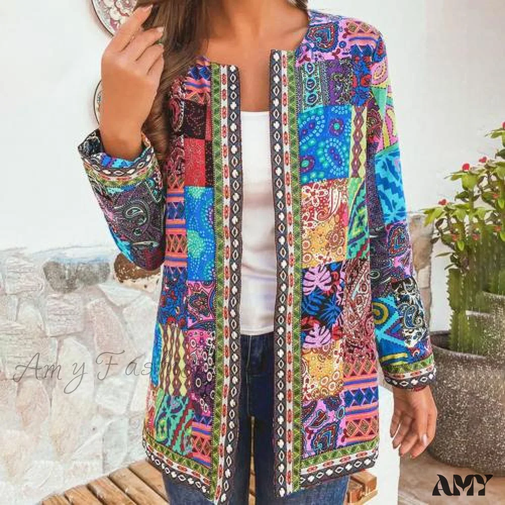 Amy Fashion - Ethnic Floral Print Long Sleeve Loose Coat Cardigan Chic Outerwear - Image 8