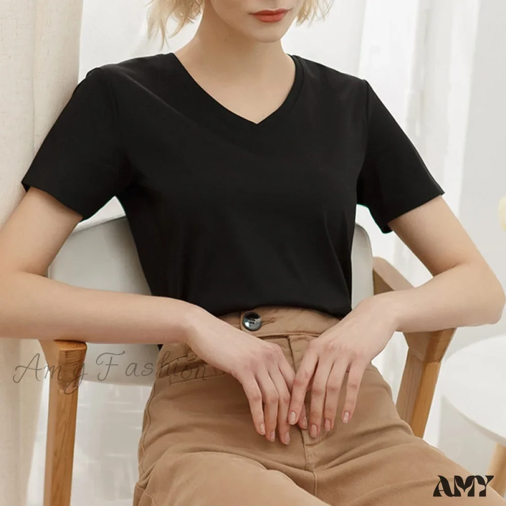 Amy Fashion - 95% Cotton Simple T-shirt - Image 6