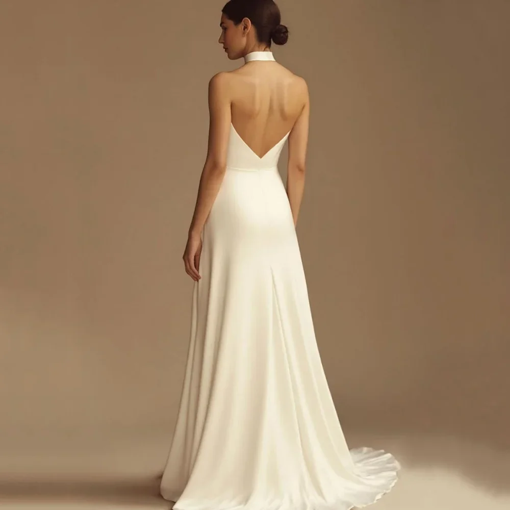 A Line Backless Simple Halter Prom Dress - Image 2