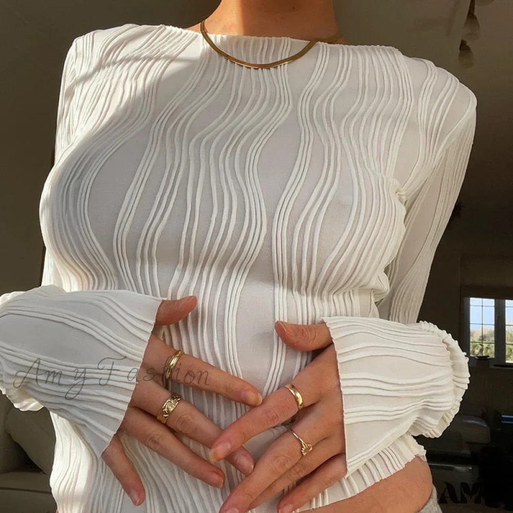 Amy Fashion - Ruched Long Sleeve T Shirts