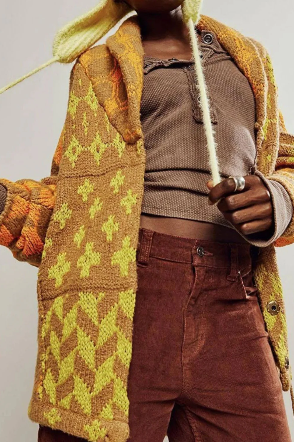 Abstract Y2K Loose Long Sleeve Knit Cardigan