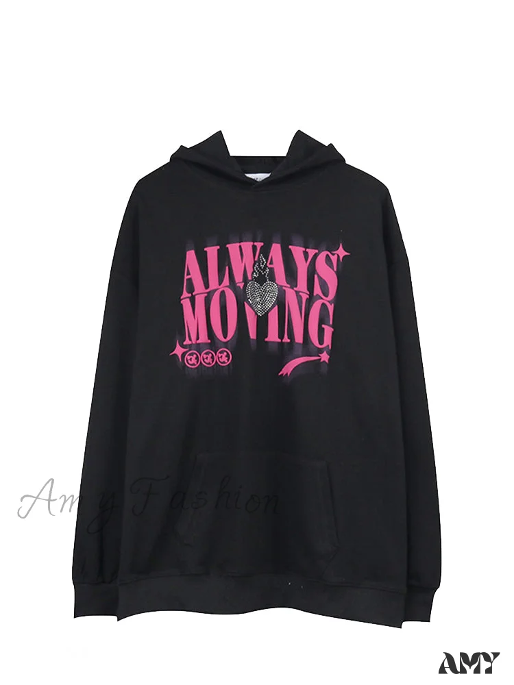 Amy Fashion - Letter Print Oversize Streetwear Hoody Pullover