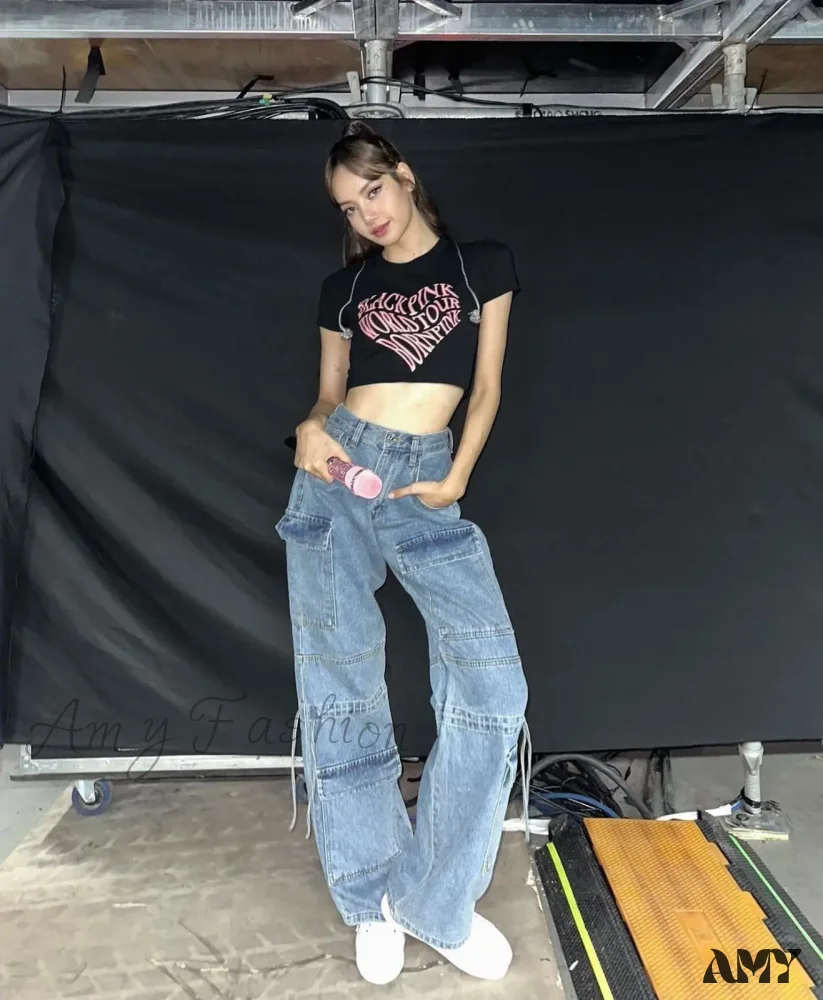 Amy Fashion - 2024 Autumn New Fashionable Women's Cargo European and American Style Retro Y2K Pocket Loose Overalls Jean - Image 4