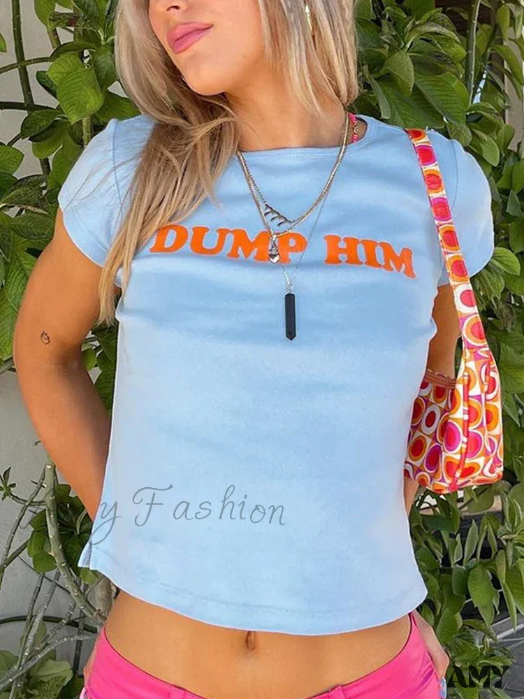 AMY FASHION - Cute Aesthetics Letter Print Short Sleeve Tops Crop Top - Image 3