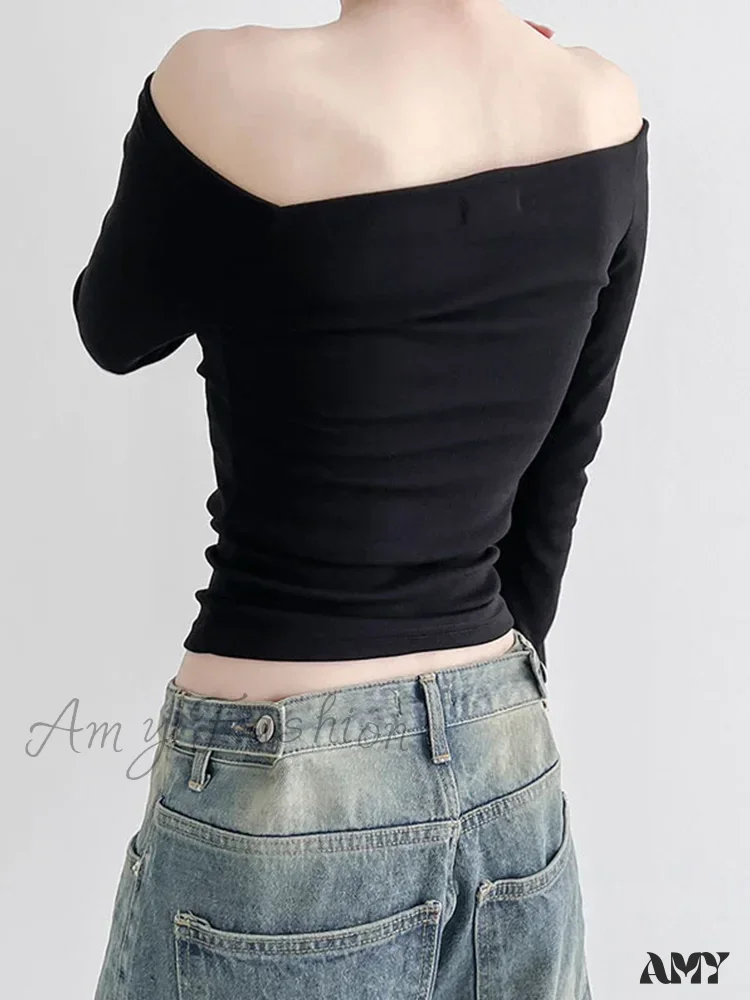 AMY FASHION - Elegant Slim Sexy Cropped Black Long Sleeve Korean Fall Crop Top - Image 3