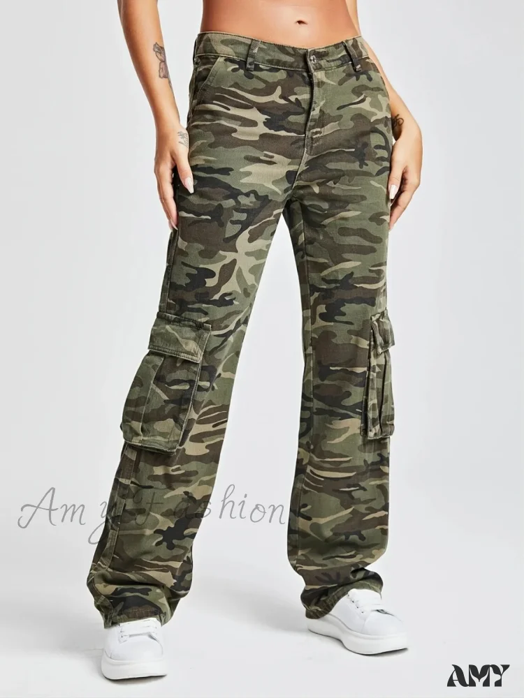 Amy Fashion - 2024 Camouflage Women's Cargo High Wist Vintage Baggy Denim Straight Casual Fashion Jean - Image 2