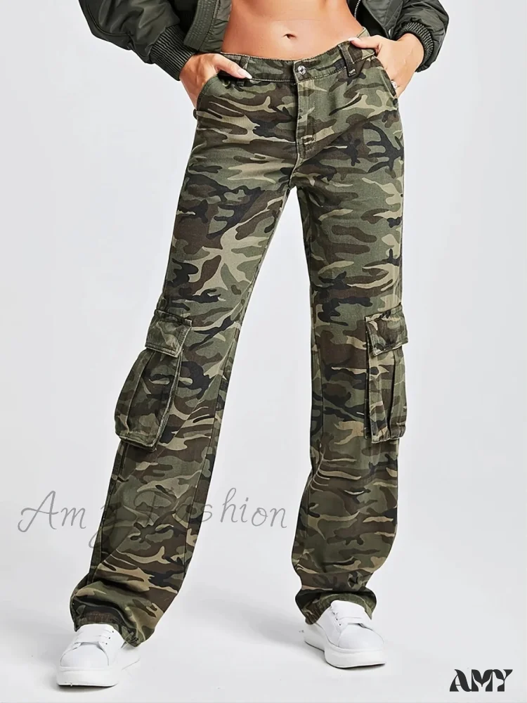 Amy Fashion - 2024 Camouflage Women's Cargo High Wist Vintage Baggy Denim Straight Casual Fashion Jean - Image 3