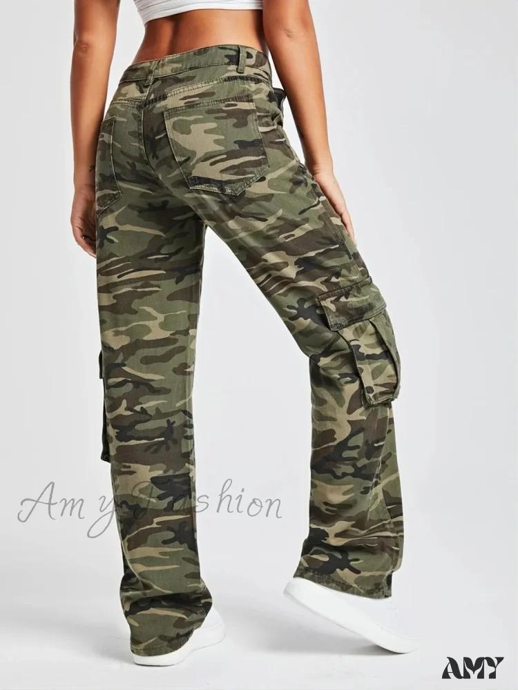 Amy Fashion - 2024 Camouflage Women's Cargo High Wist Vintage Baggy Denim Straight Casual Fashion Jean - Image 4