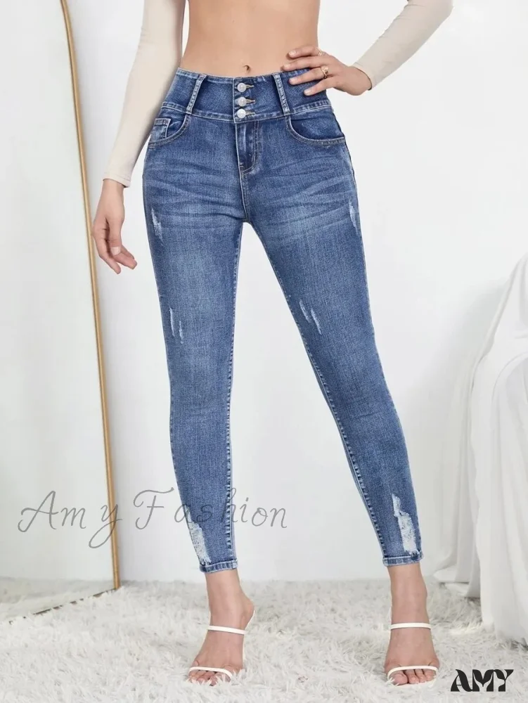 Amy Fashion - Autumn Stretch Ripped Fashion Casual Skinny Slim Denim Pencil Jean - Image 6