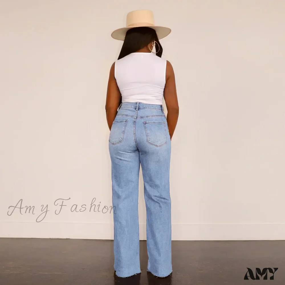 Amy Fashion - Casual High Waist Wide Leg Pants Loose Fashion Women's Street Ripped Plus Size Mom Denim Trousers 2024 Ladies Pants Jean - Image 3
